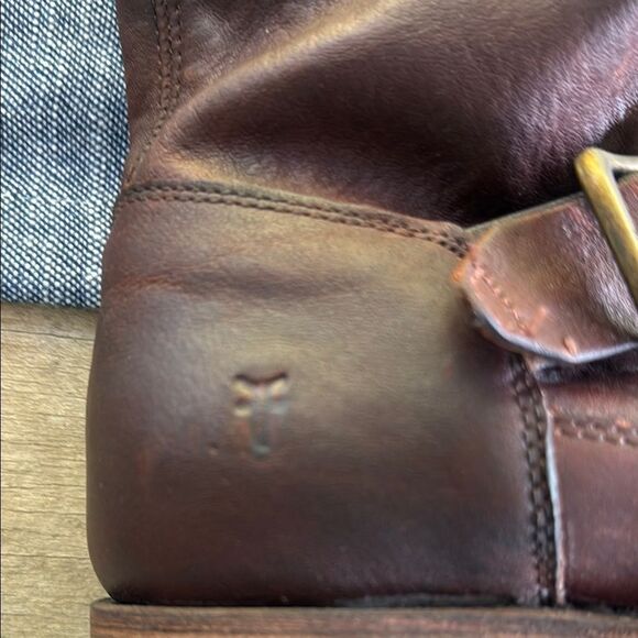 Frye Veronica Redwood Leather Ankle Boots with Buckle Harness Size 8 - Picture 2 of 10